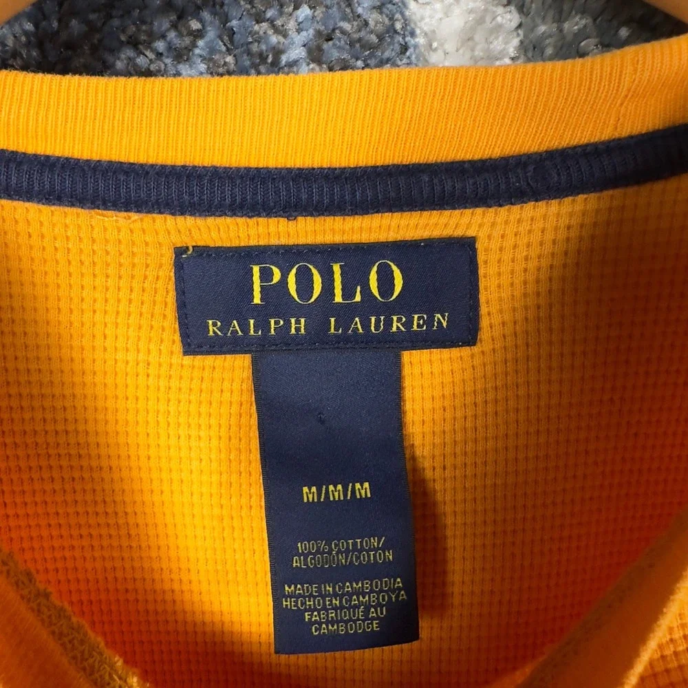 Polo‎ Ralph Lauren Thermal Shirt Mens M Yellow Excellent Waffle Knit Long Sleeve